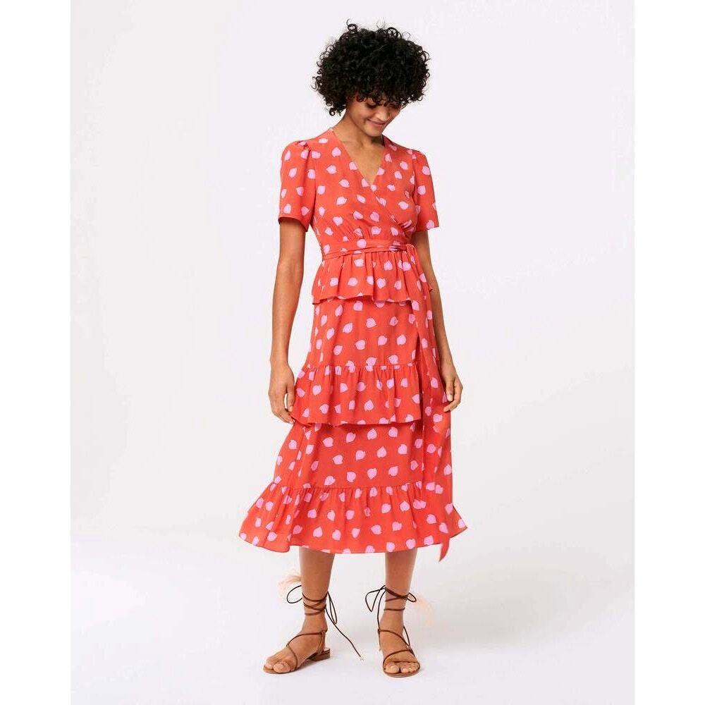 Diane Von Furstenberg Chickpea Tiered Wrap Dress Opal  Pink Red, Sz XL